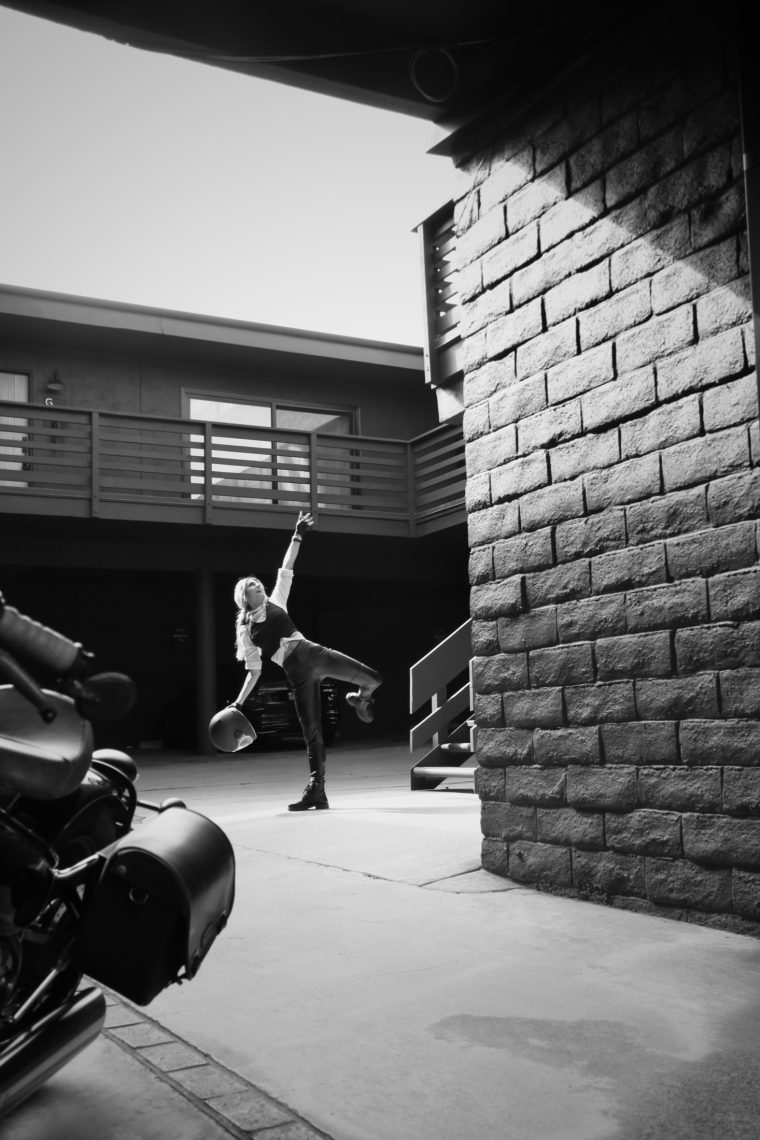 Aly in an alley with the motorcycle, Laguna